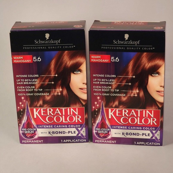 (2) Schwarzkopf Keratin Permanent Hair Color Cream Warm Mahogany 5.6 Brand New‎ - Picture 1 of 6
